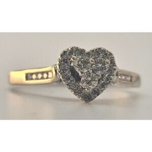Diamond Heart Cluster Ring, 14K White Gold, Size: 9.5 3.18g